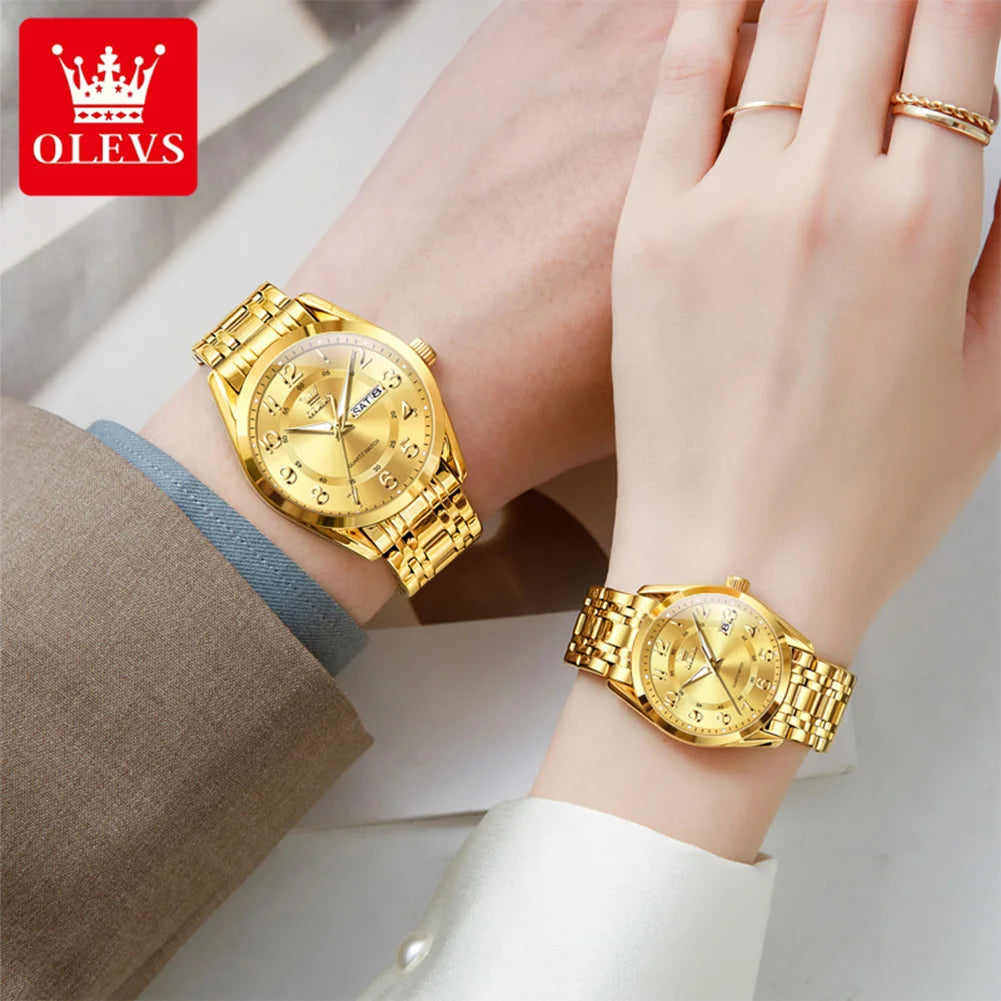 OLEVS 3666 Paar Uhr Luxus Business Top Marke Wasserdicht Leuchtende Dress Handuhr Original Zahlenskala Datum Modeuhr