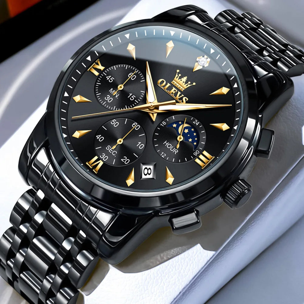 OLEVS 3639 Luxus Herrenuhr Top Marke Mondphase Chronograph Quarzuhr für Herren Automatisches Datum Mode Wasserdicht Herrenuhr