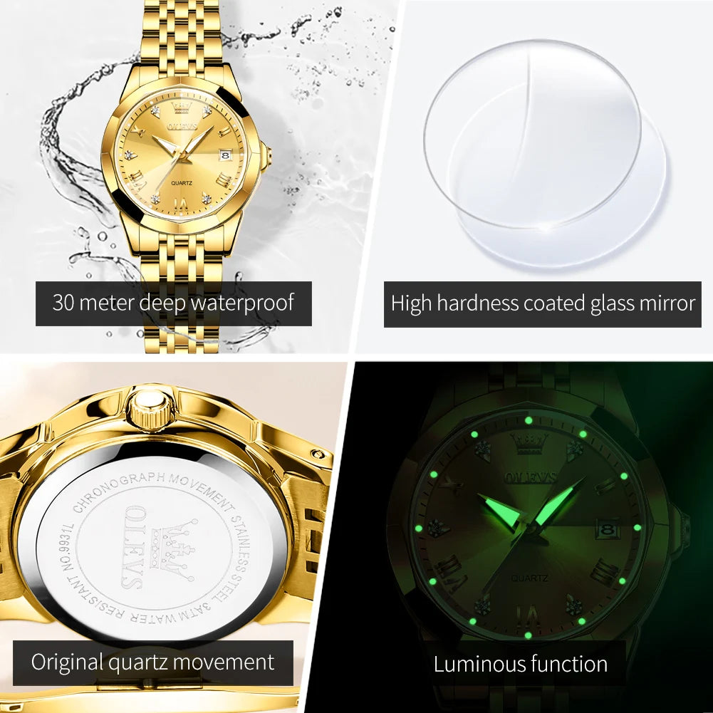 OLEVS 9931 Watch For Men Women Roman Scale Quartz Couple Watch Rhombus Mirror Auto Date Wristwatch Luxury Waterproof Hand Clock