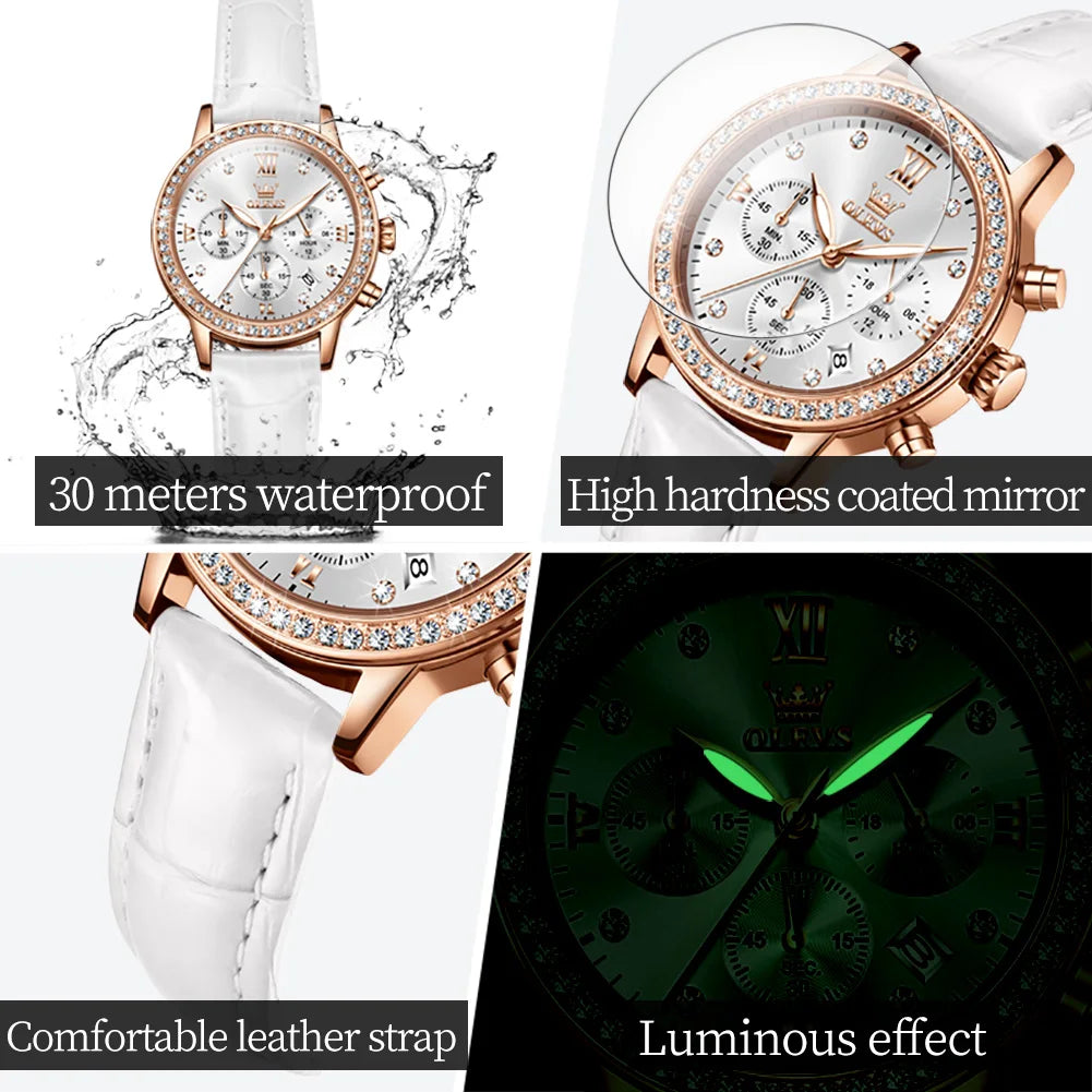OLEVS 9933 Women's Watch Luxury Diamond Quartz Watch For Women Chronograph Calendar Top Brand Wristwatch Waterproof Luminous