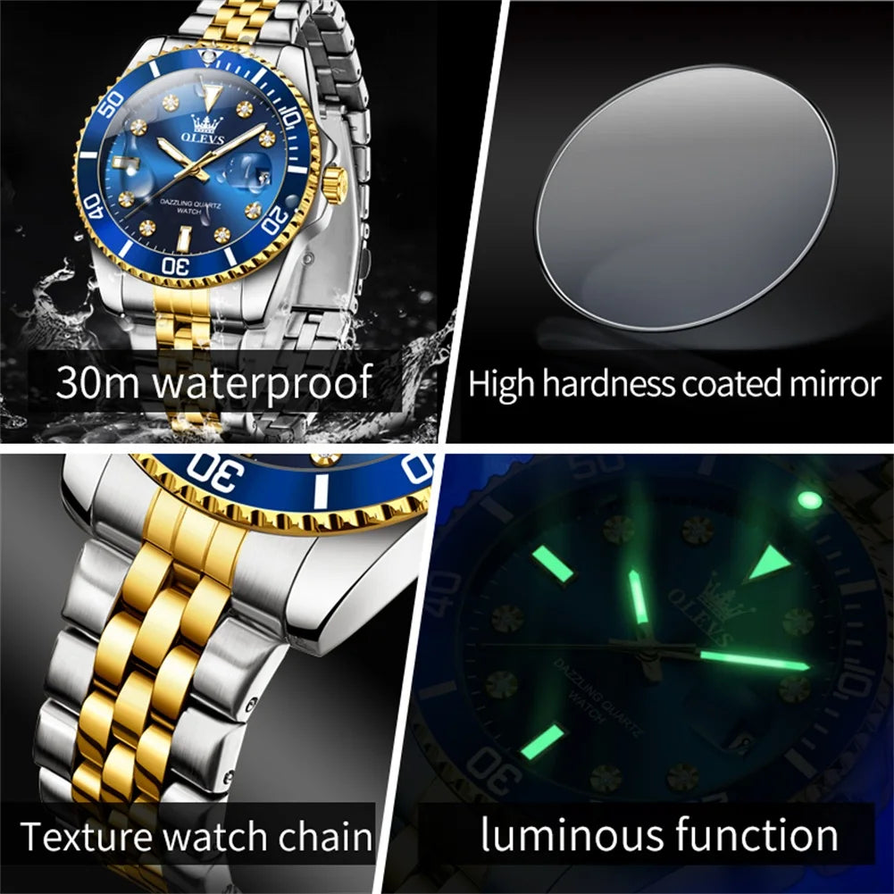OLEVS 9809 Men's Watch Luxury Fashion Date Quartz Watch For Men Stainless Steel Original Waterproof Business Male Hand Clock