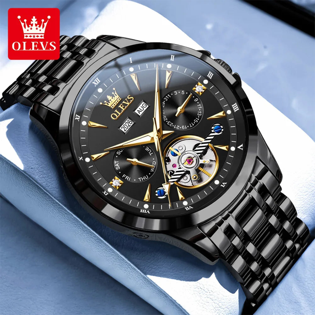 OLEVS Herrenuhr Automatische mechanische Armbanduhr für Männer Wasserdichte leuchtende Herren-Armbanduhr Top-Marke Original Mode 7091