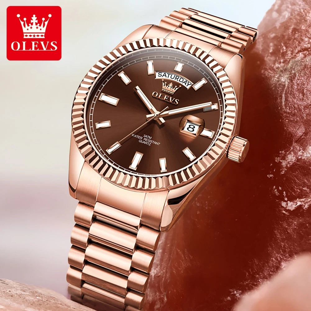 OLEVS 5650 Watches For Man Original Chronograph Date Quartz Watch Steel Strap Waterproof Luminous Top Brand Mens Watch Gifts