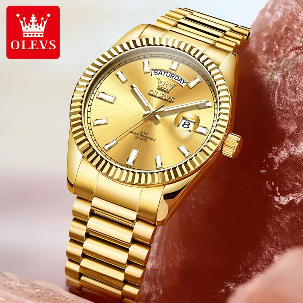 OLEVS 5650 Watches For Man Original Chronograph Date Quartz Watch Steel Strap Waterproof Luminous Top Brand Mens Watch Gifts