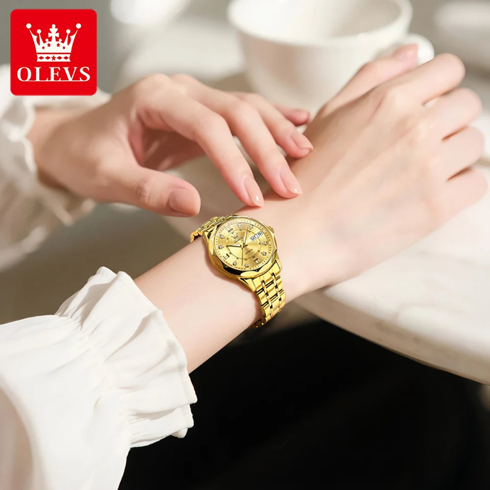 OLEVS 6727 Automatic Watch Woman Top Brand Luxury Waterproof Mechanical Watch For Women Dual Calendar Ladies Dress Hand Clock