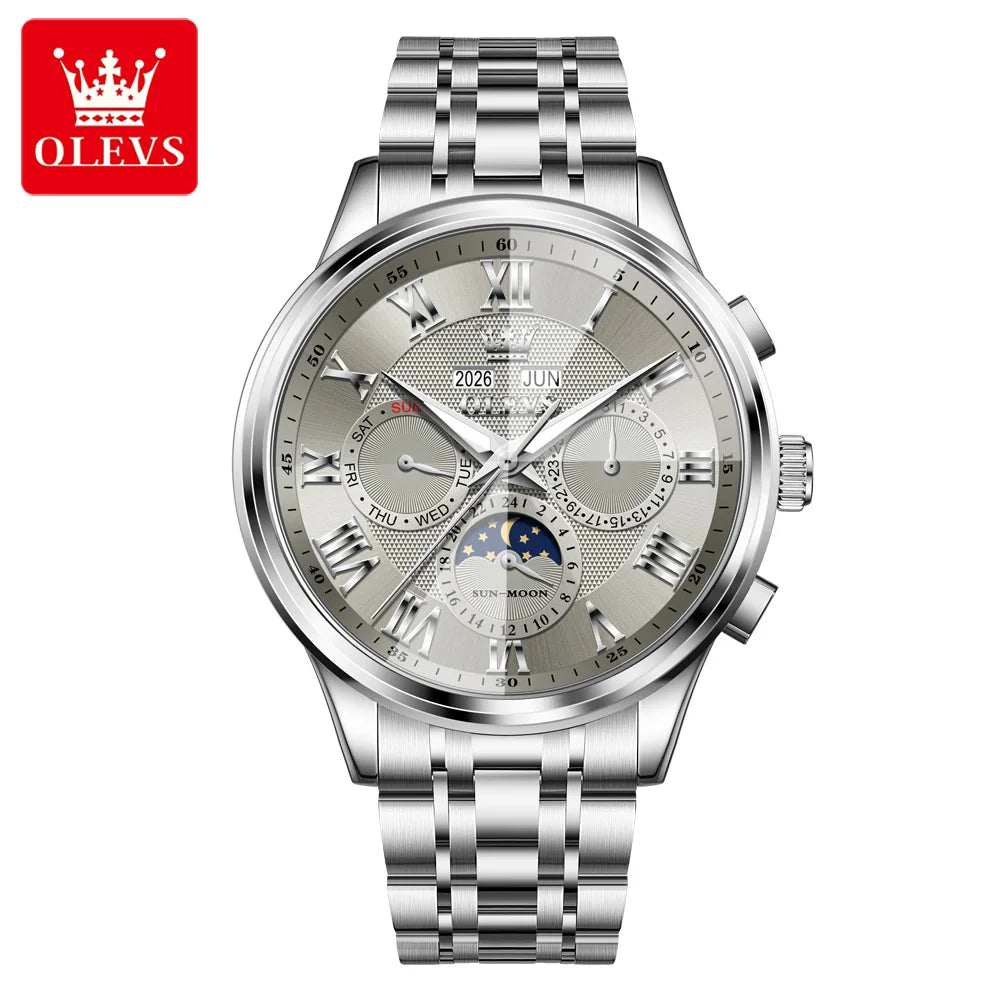 OLEVS 7113 Man Watch Luxury Moon Phase Mechanical Watches For Men Waterproof Automatic Date Week Watch Hand Clock Gifts Box