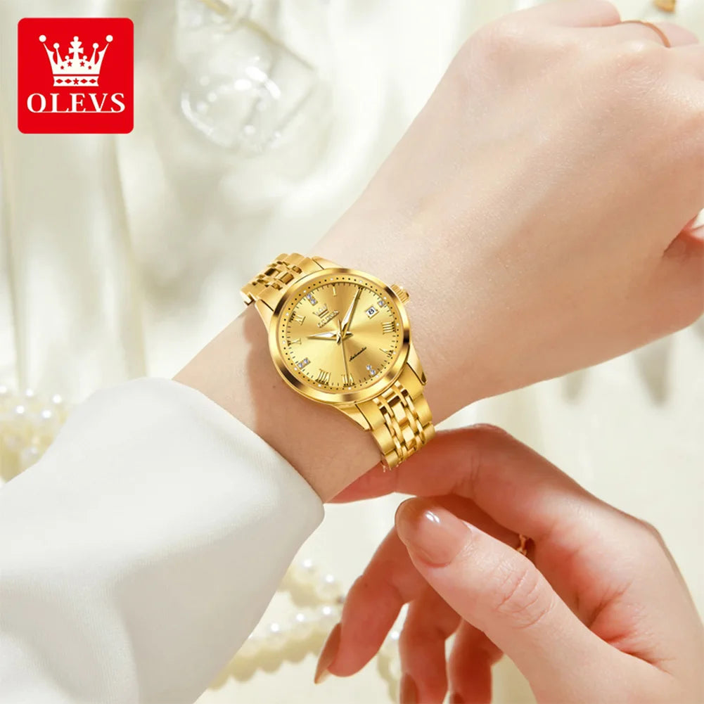 OLEVS 7062 Woman Watch  Luxury Luminous Waterproof Steel Strap Auto Date Mechanical Watches For Women Roman Scale Ladies Hand