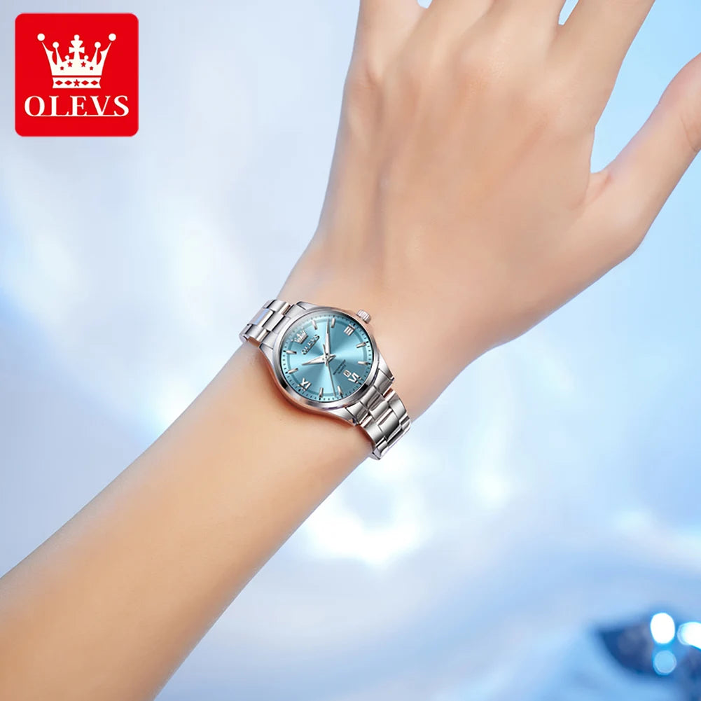 OLEVS 3668 Damenuhr, hochhartes beschichtetes Spiegelglas, Quarzuhr für Damen, Top-Marke, Kalender, 30 m wasserdicht, modische Armbanduhr