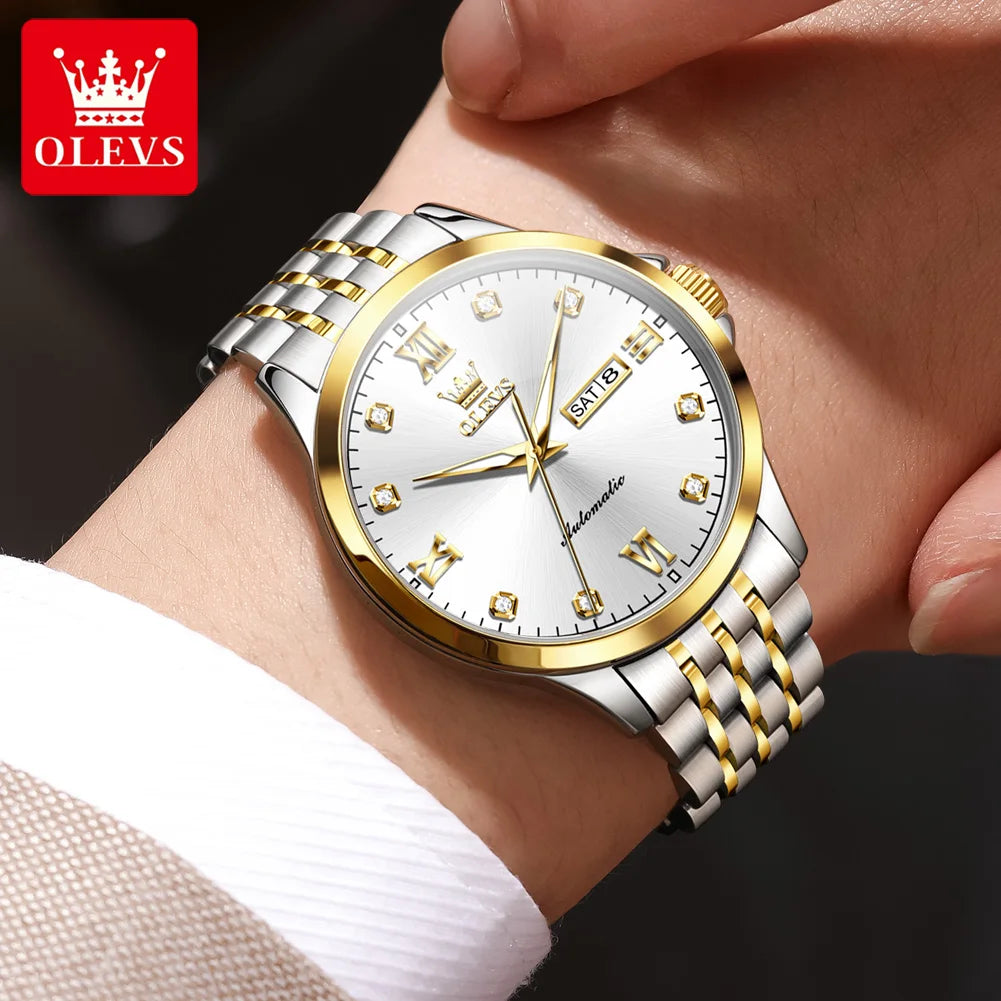 OLEVS 7092  Mens Watch Original Luxury Brand Mechanical Watches Waterproof Stainless Steel Date Week Watches For Man Gifts