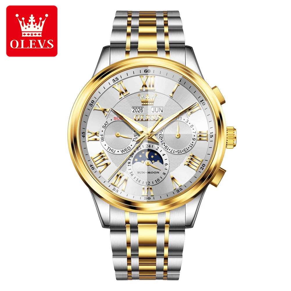 OLEVS 7113 Man Watch Luxury Moon Phase Mechanical Watches For Men Waterproof Automatic Date Week Watch Hand Clock Gifts Box