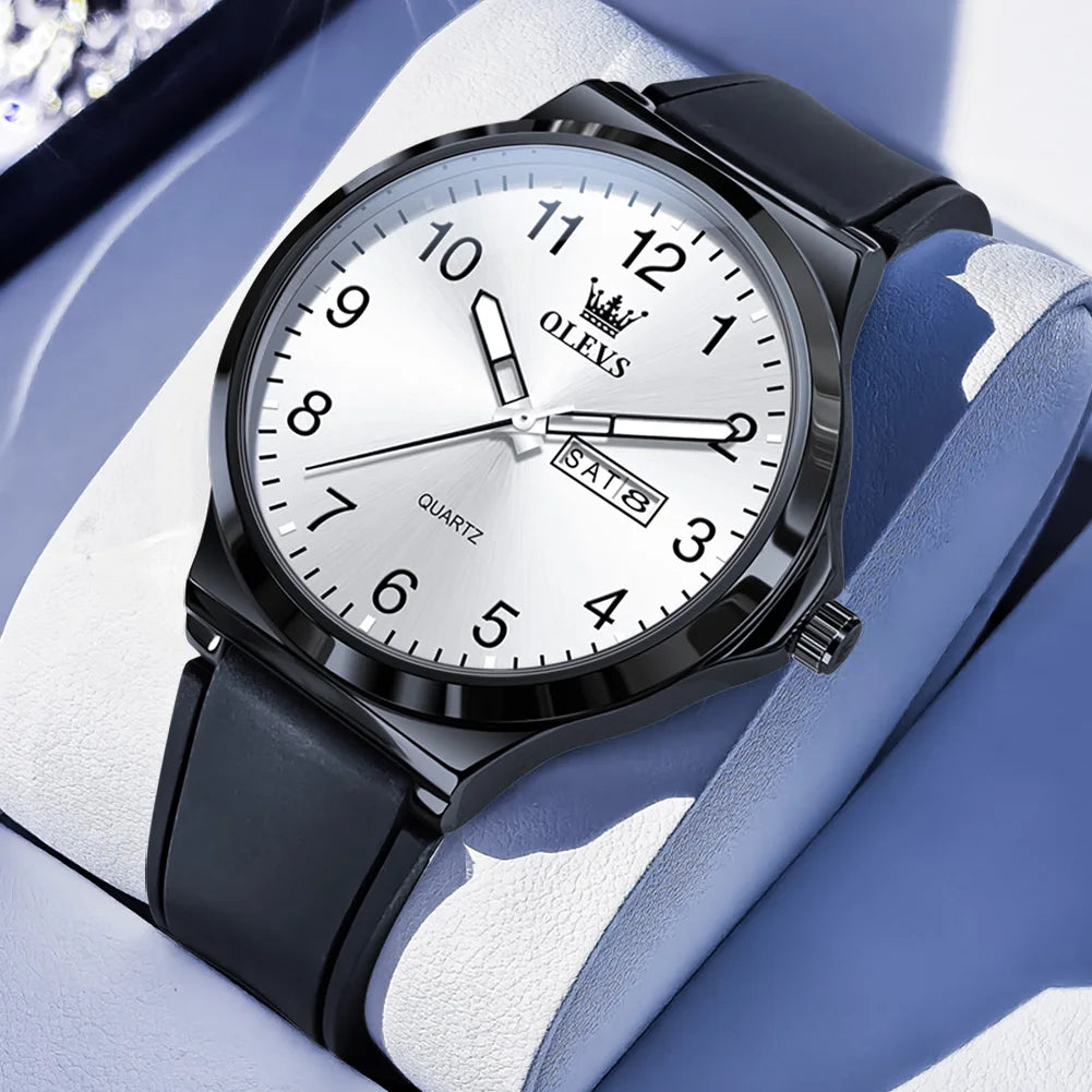 OLEVS 5647 Man's Watch Fashion Big Dial Quartz Watch For Men Number Scale Waterproof Luminous Dual Calendar Simple Hand Clock