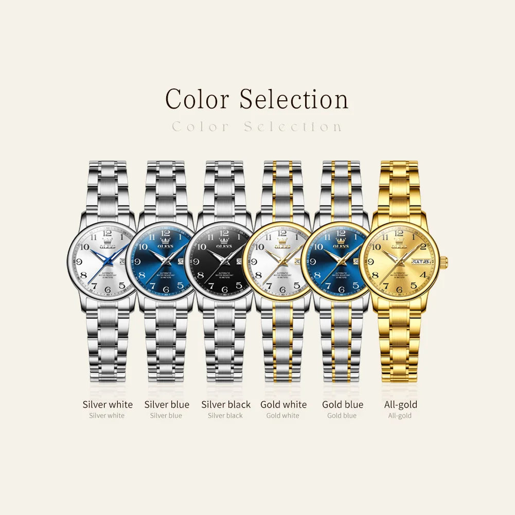 OLEVS 7072 Womens Watch Auto Date Simple Mechanical Watch For Women Number Scale Top Brand Waterproof Automatic Hand Clock