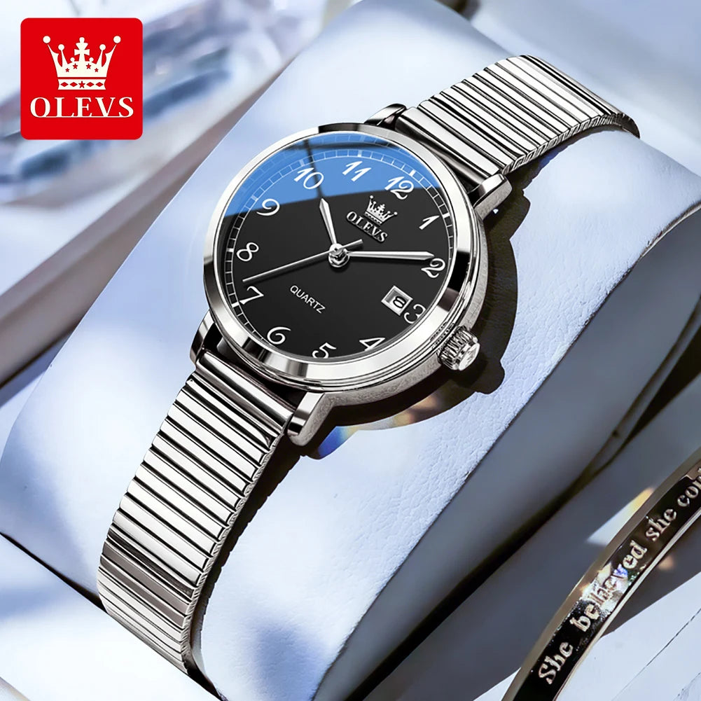 OLEVS 7130 Watches for Women Elegant Mesh Strap Quartz Wristwatch 9.5mm Thin Case Waterproof Auto Date Ladies Clock