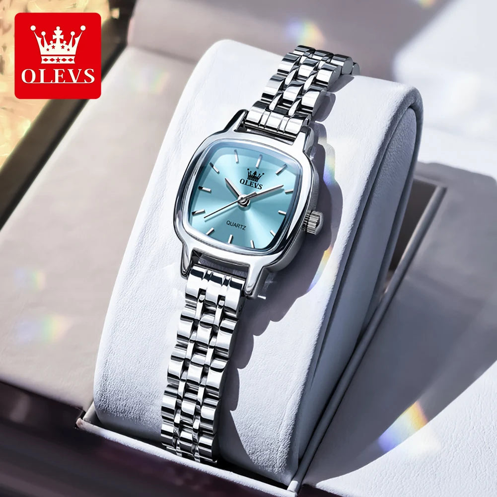 OLEVS 5675 Watches For Women Stainless Steel Elegant Square Quartz Watch Waterproof Luminous Ladies Watches Gifts Box Reloj