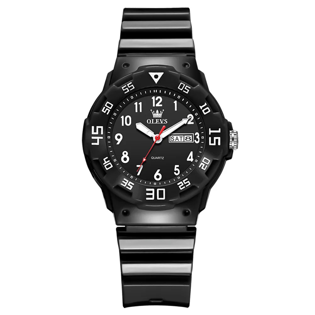 OLEVS 5659 Women's Watch Number Scale Silicone Strap Student Quartz Watch For Women Dual Calendar Fashion Waterproof Hand Clock