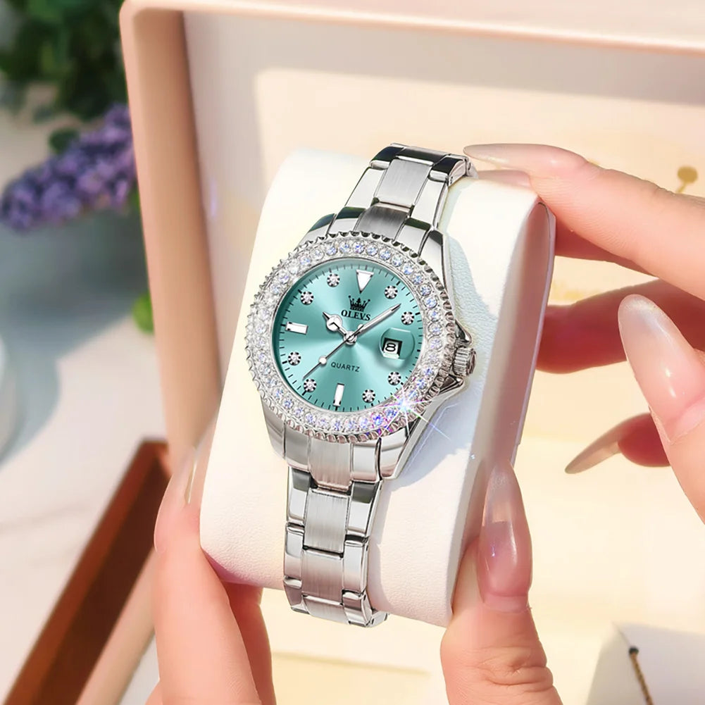 OLEVS 9945 Watch For Women Classic Fashion Date Waterproof Quartz Ladies Dress Hand Clock Luxury Diamond Scale Original Watches