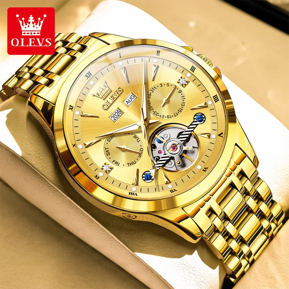 OLEVS Herrenuhr Automatische mechanische Armbanduhr für Männer Wasserdichte leuchtende Herren-Armbanduhr Top-Marke Original Mode 7091