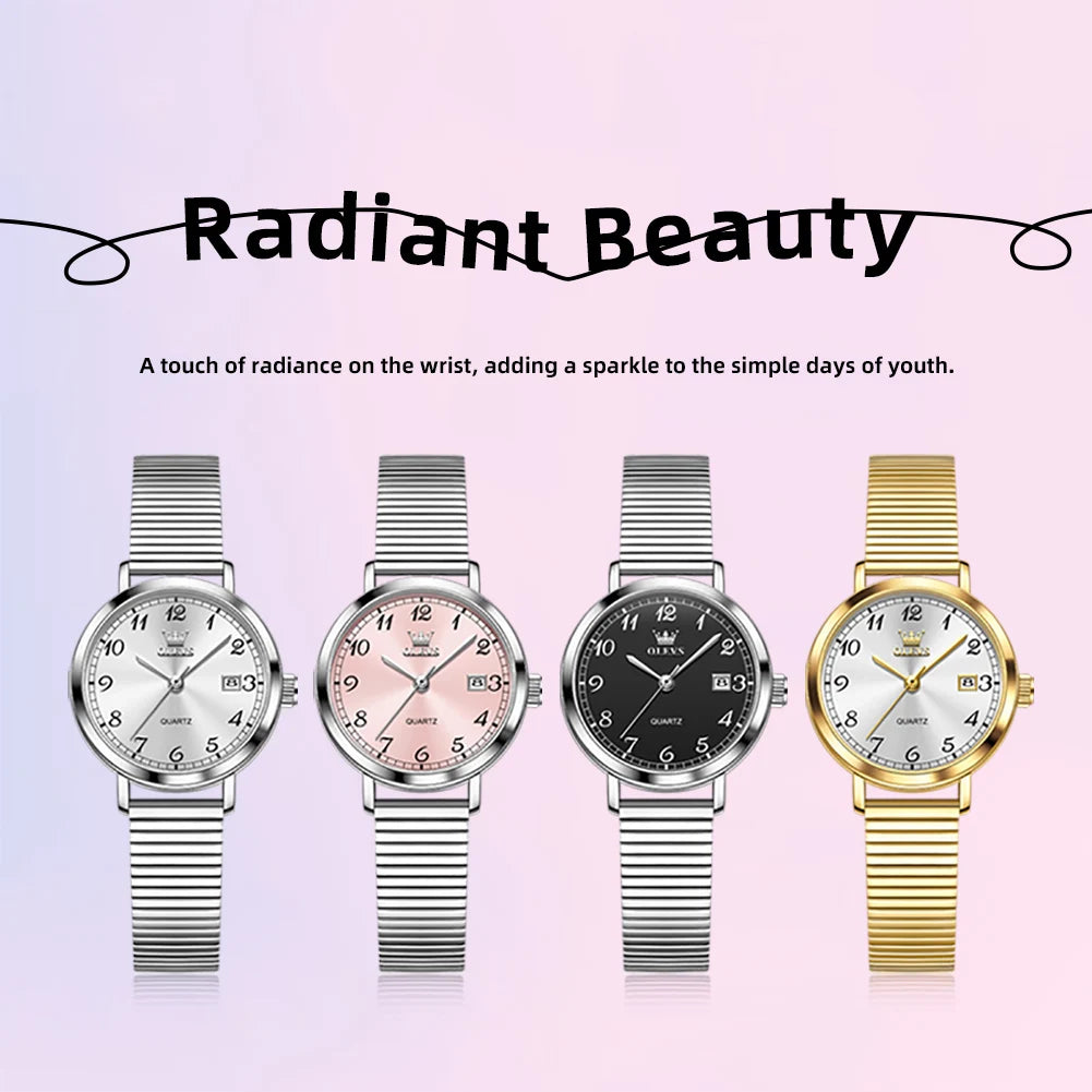 OLEVS 7130 Watches for Women Elegant Mesh Strap Quartz Wristwatch 9.5mm Thin Case Waterproof Auto Date Ladies Clock