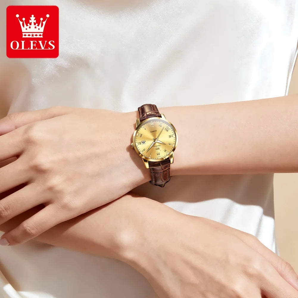 OLEVS 5892 Kadın Kol Saati Tarih Kuvars Hareketi Kadınlar İçin Deri Kayış Su Geçirmez Bayan Saati Moda Zarif Reloj