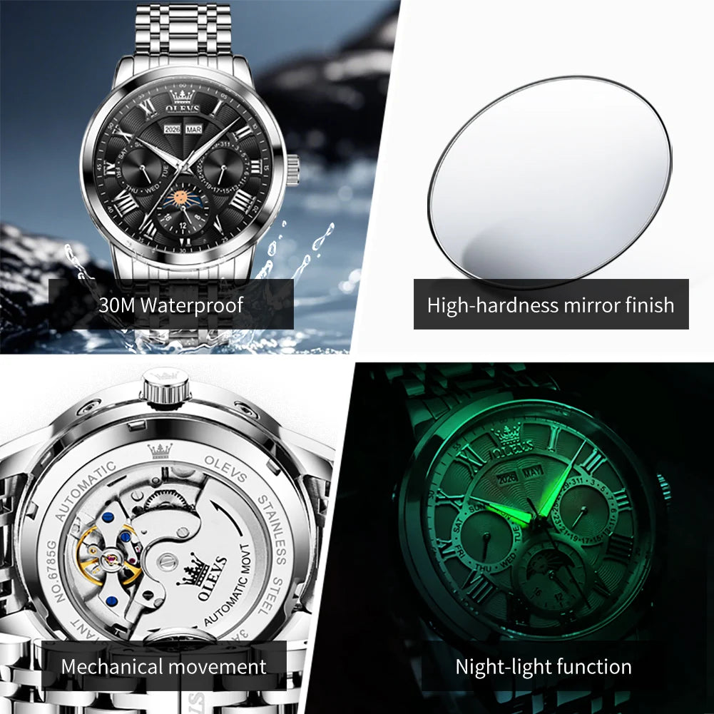OLEVS 6785 Watches Man Top Luxury Classic Fashion Brand Mechanical Watches Waterproof Automatic Hand Clock Week Date Display