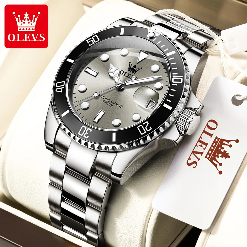 OLEVS 5885 Watch For Men Top Brand Waterproof Stainless Steel Calendar Fashion Man Hand Clock Original Classic Male Wrist Watch