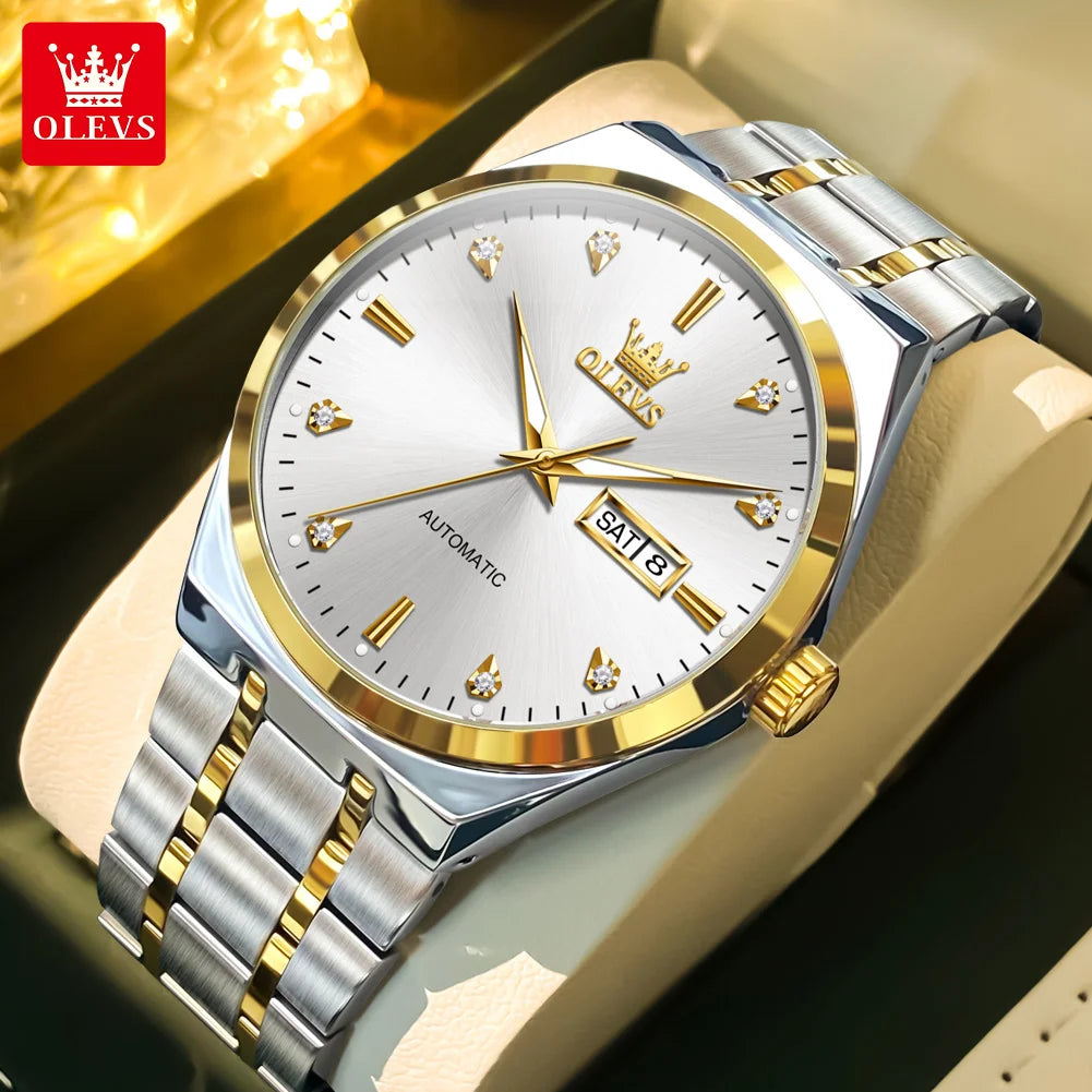 OLEVS 9811 Original Sport Week Date Watches For Man Luxury Business Automatic Mechanical Wristwatch Waterproof Luminous Big Dial