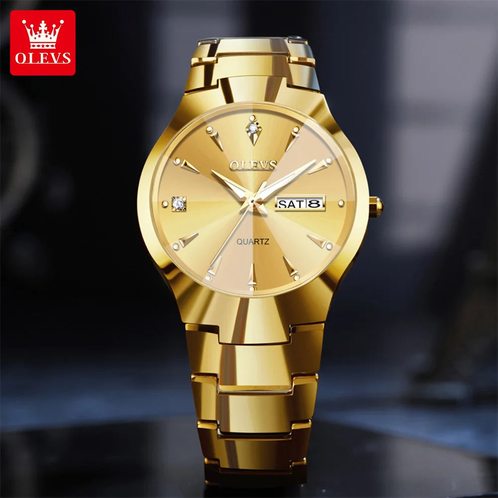 OLEVS 8697 Men's Watch Top Brand Luxury Dual Calendar Quartz Watch For Men Rhombus Mirror Tungsten Steel Strap Man Hand Clock