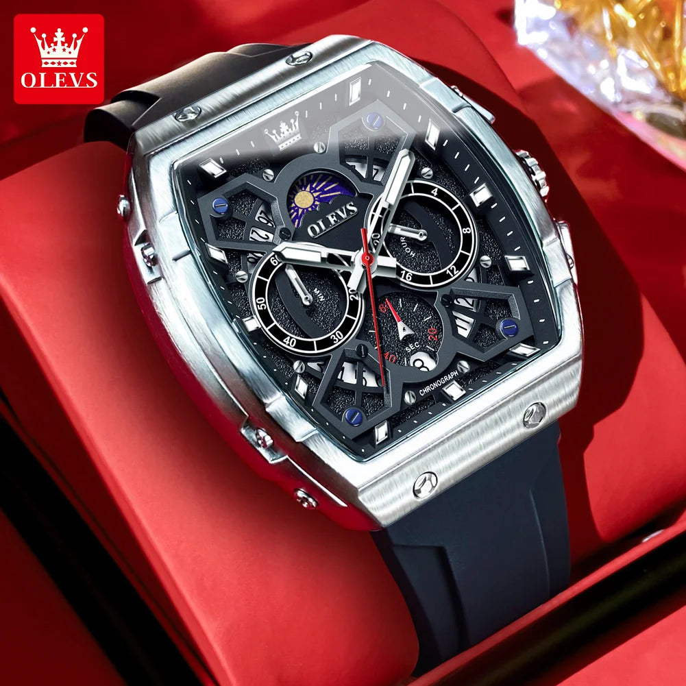 OLEVS 2942 Luxus-Chronograph Quarzuhr für Herren 44mm großes Zifferblatt Mondphase Zeigeruhr Datum wasserdicht Original Modeuhren