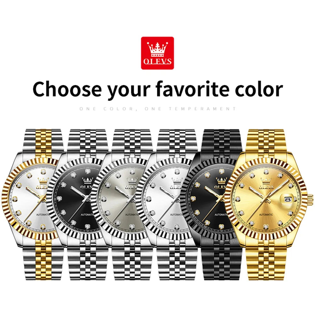 OLEVS 6743 Mens Watches Original Casual Fashion Automatic Mechanical Watches Waterproof Luminous Date Watches For Man Gifts Box