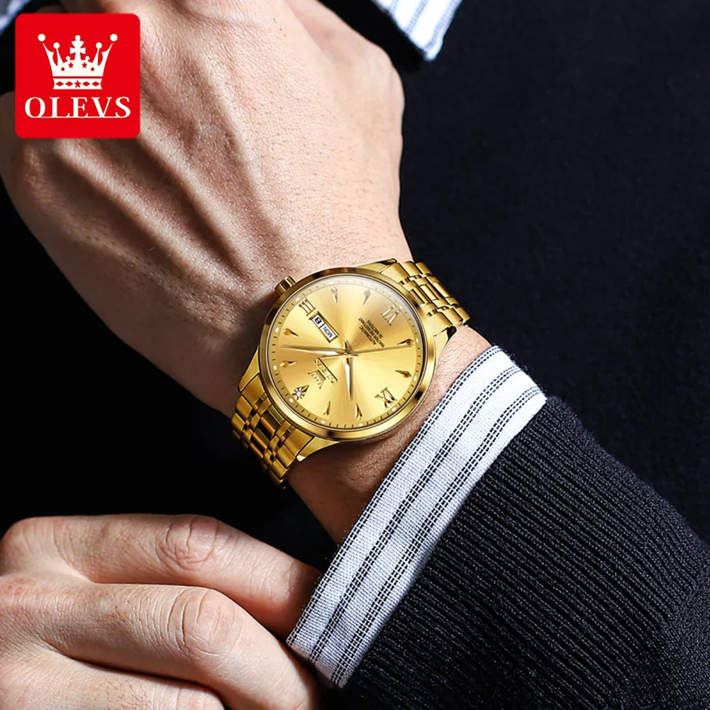 OLEVS 9956 Man Watch Steel Strap Luxury Mechanical Watch For Men Original Fashion Waterproof Automatic Hand Clock Dual Calendar