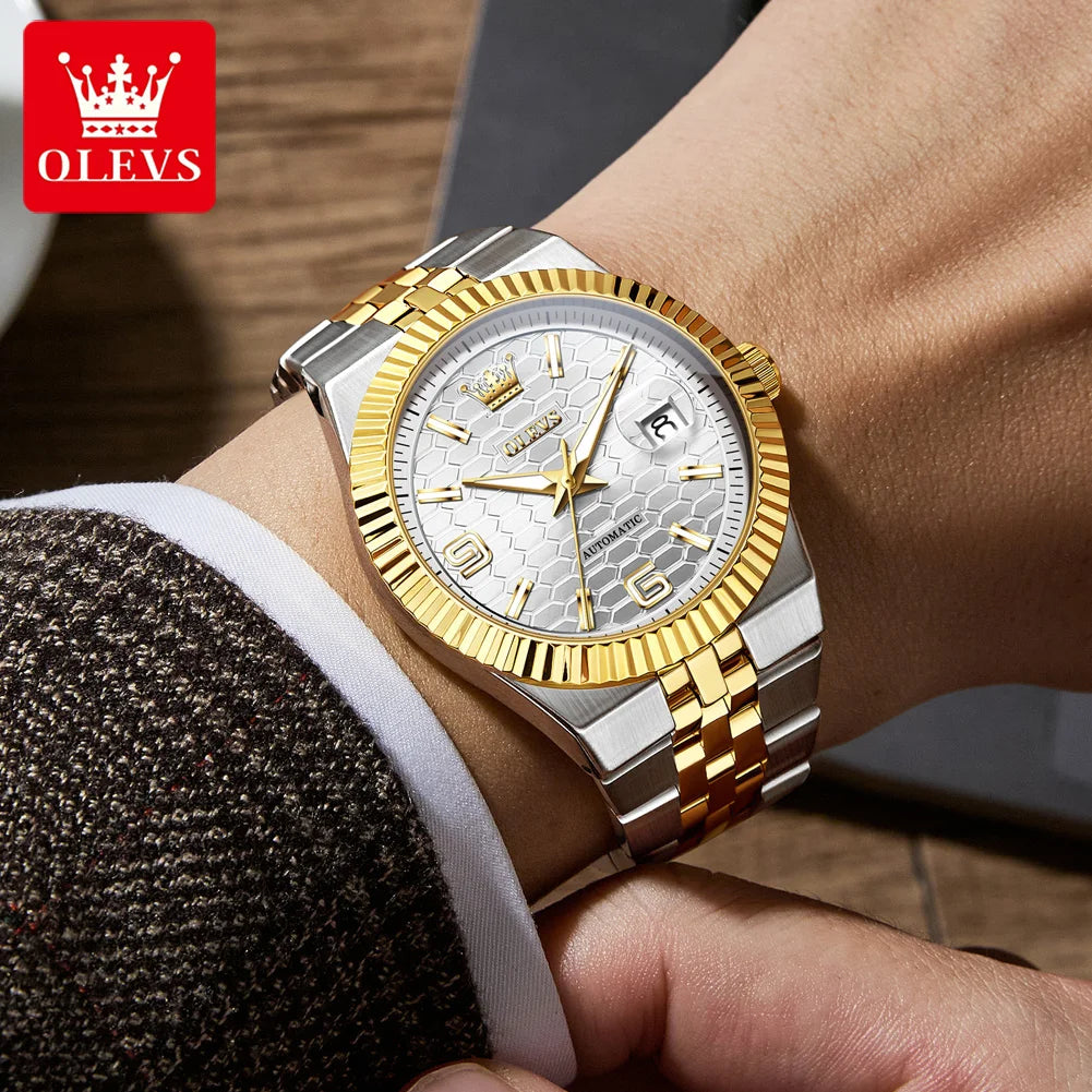 OLEVS 7105 Watches For Man Original Luxury Automatic Mechanical Watches Stainless Steel Waterproof Luminous Watches Gifts Box