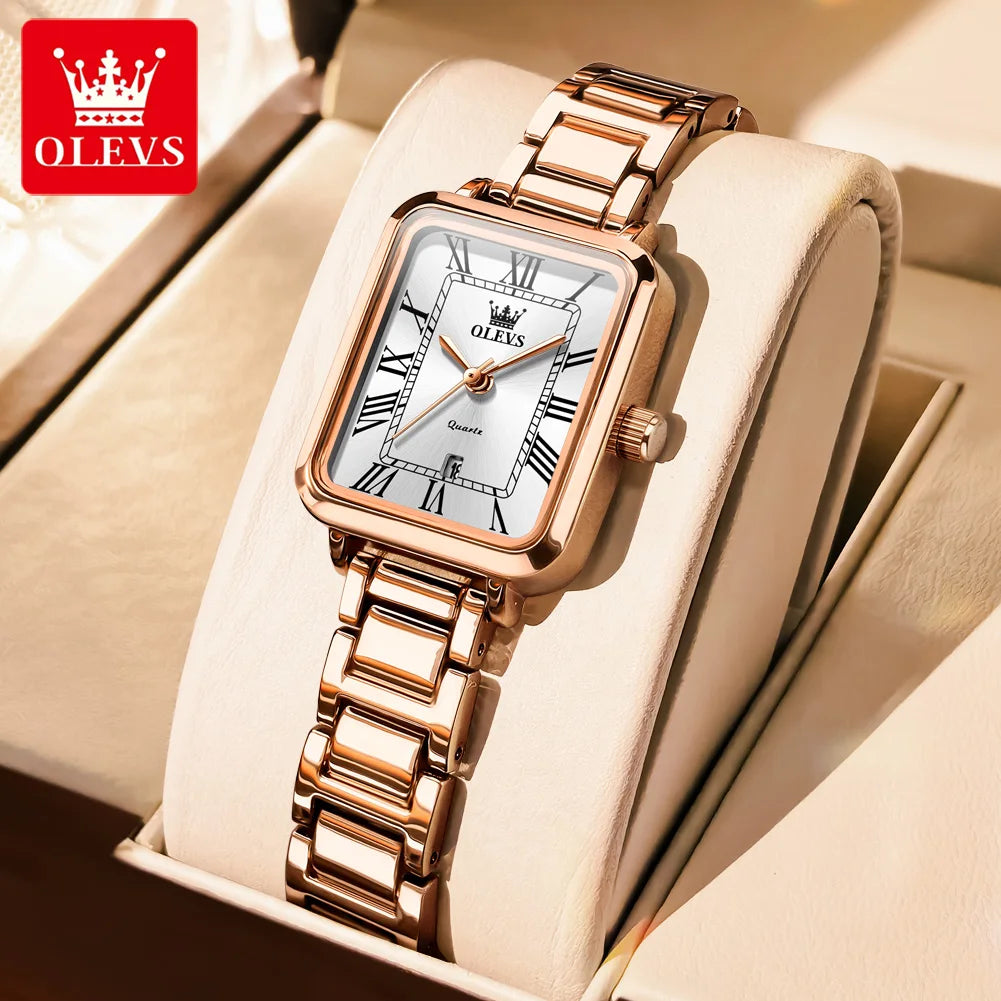 OLEVS 5641 Woman Quartz Watch Thin Case Roman Scale Waterproof Watch For Women Steel Strap Original Calendar Classic Hand Clock