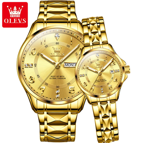 OLEVS 2910 Watch For Men Women Luxury Quartz Couple Watches Waterproof Stainless Steel Hand Clock Diamond Number Dial Wristwatch