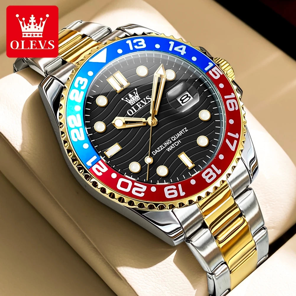 OLEVS 3610 Luxus Herrenuhr Stahlarmband Original Kalender Quarz Uhr für Herren 30M Wasserdicht Leuchtende Business Herrenarmbanduhr