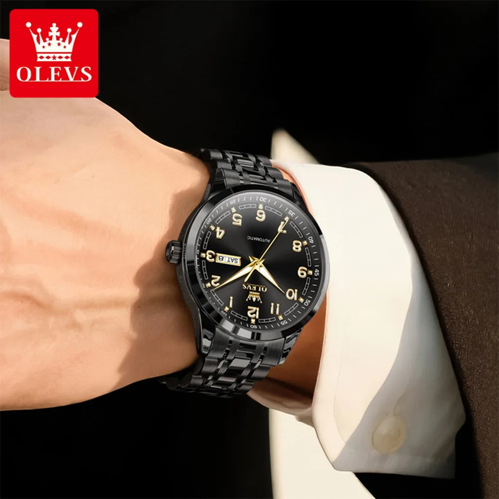 OLEVS 7077 Man Automatic Watch Fashion Date Mechanical Male Hand Clock Number Scale Luxury Waterproof Luminous Watch For Men