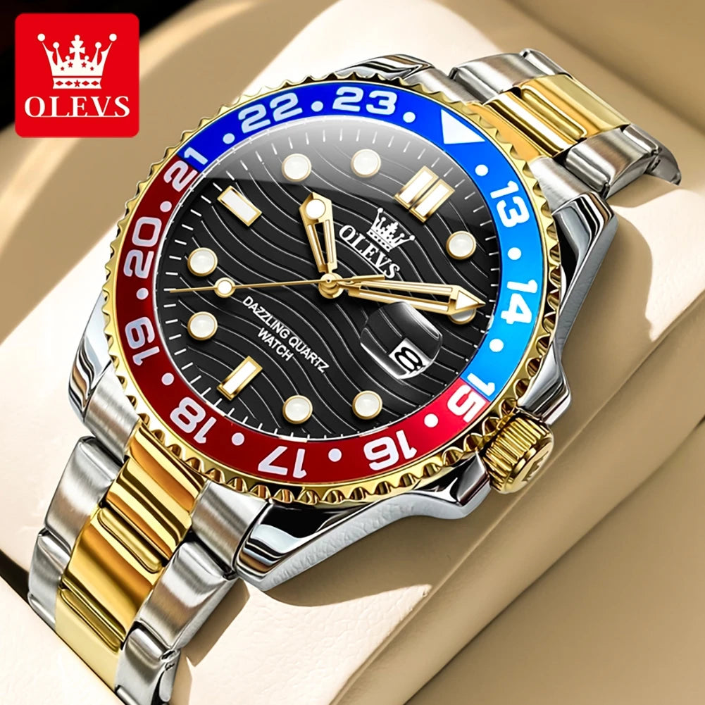 OLEVS 3610 Luxus Herrenuhr Stahlarmband Original Kalender Quarz Uhr für Herren 30M Wasserdicht Leuchtende Business Herrenarmbanduhr