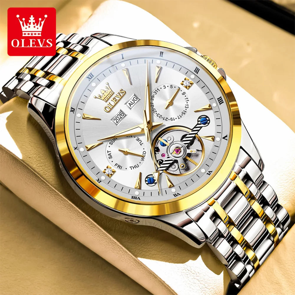 OLEVS 7091 Men's Watch Fashion Automatic Mechanical Watches For Man Top Brand Original Waterproof Luminous  Man Hand Clock Reloj
