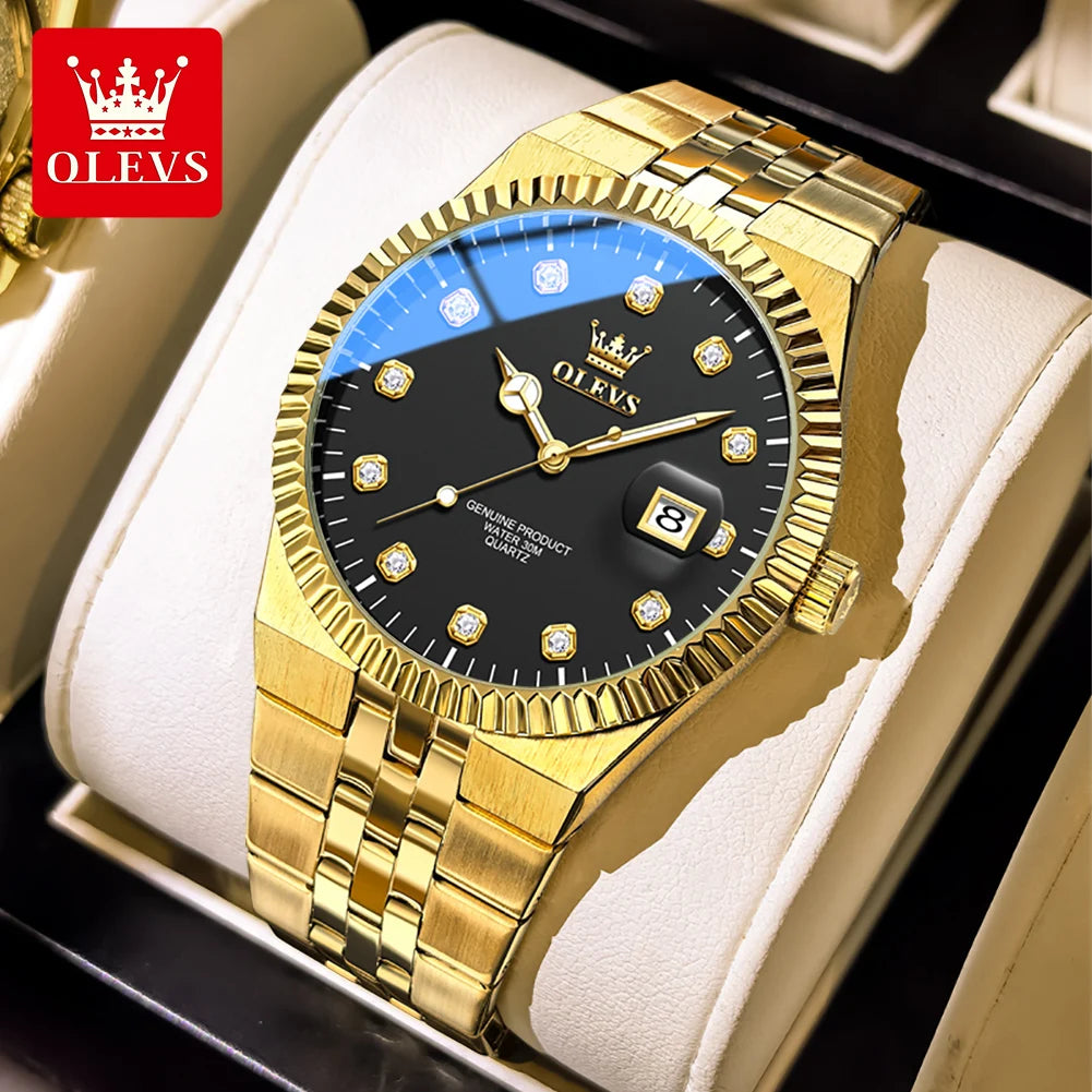 OLEVS 2989 Uhren für Herren Marke Original Quarzuhren Stahlband Wasserdicht Leuchtend Chronograph Datum Herrenuhr Geschenkbox