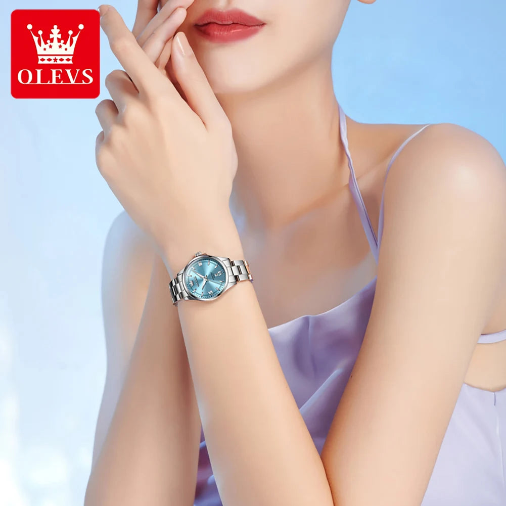 OLEVS 3668 Damenuhr, hochhartes beschichtetes Spiegelglas, Quarzuhr für Damen, Top-Marke, Kalender, 30 m wasserdicht, modische Armbanduhr