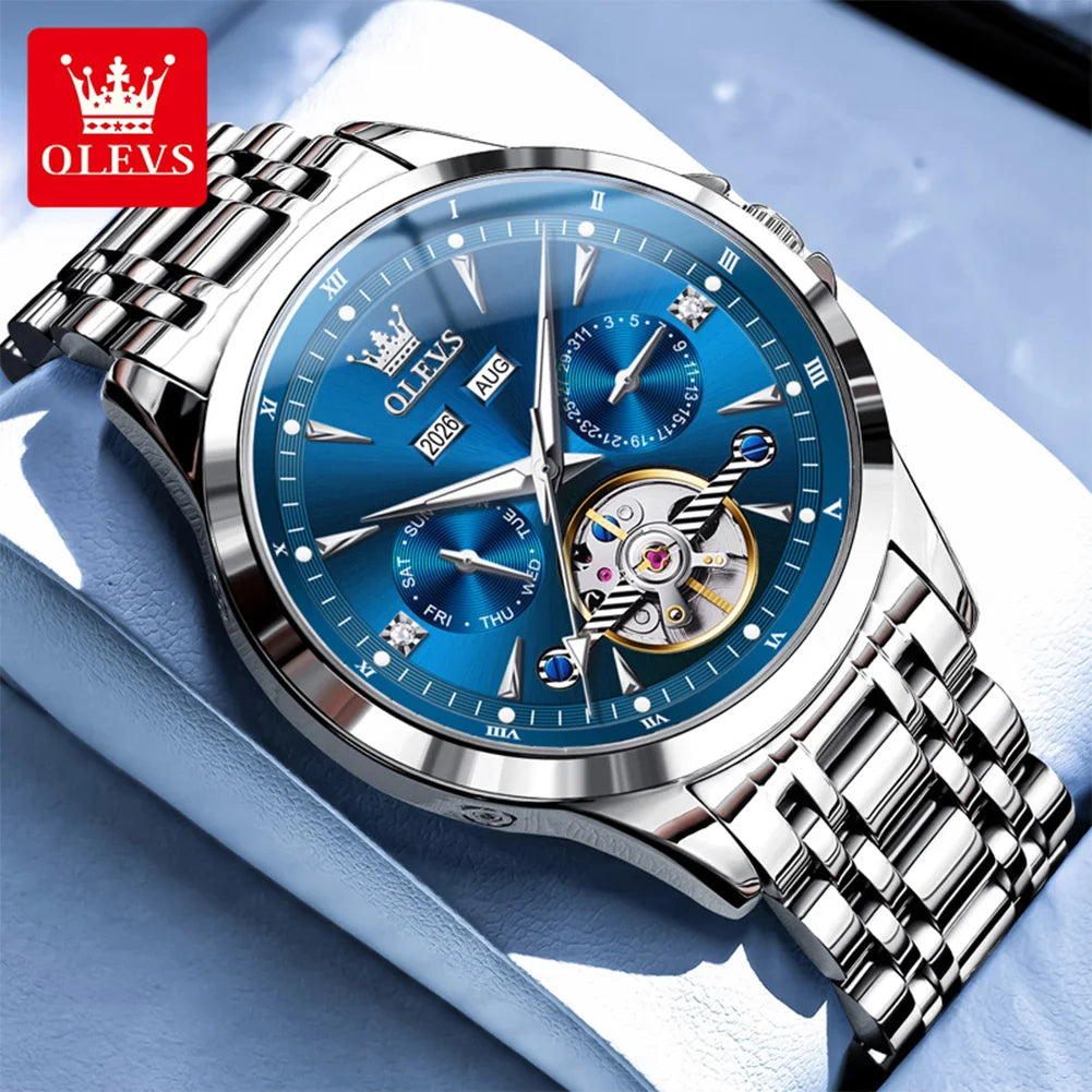 OLEVS Herrenuhr Automatische mechanische Armbanduhr für Männer Wasserdichte leuchtende Herren-Armbanduhr Top-Marke Original Mode 7091