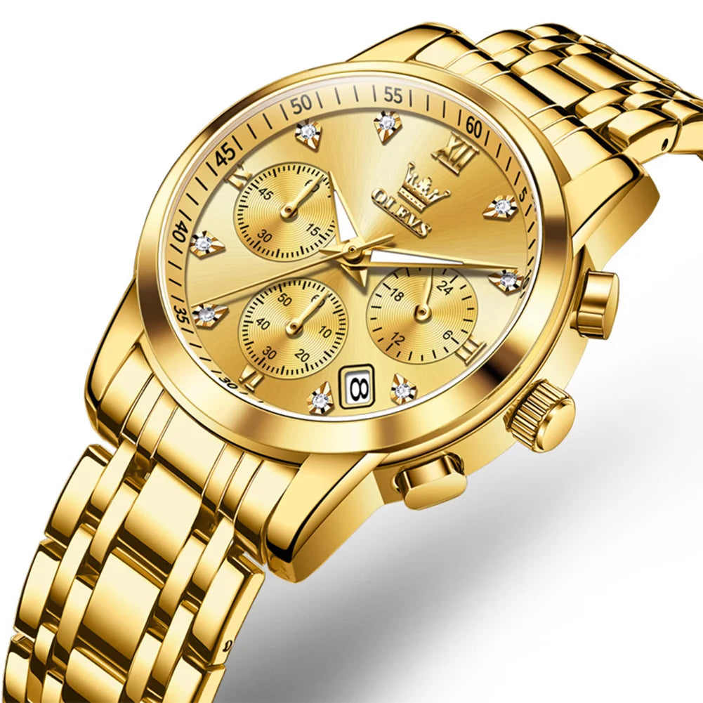 OLEVS 2858 Damenuhr Luxus Wasserdichte Datumsquarzuhr für Damen Diamantskala Chronograph Business Handuhr Stahlarmband