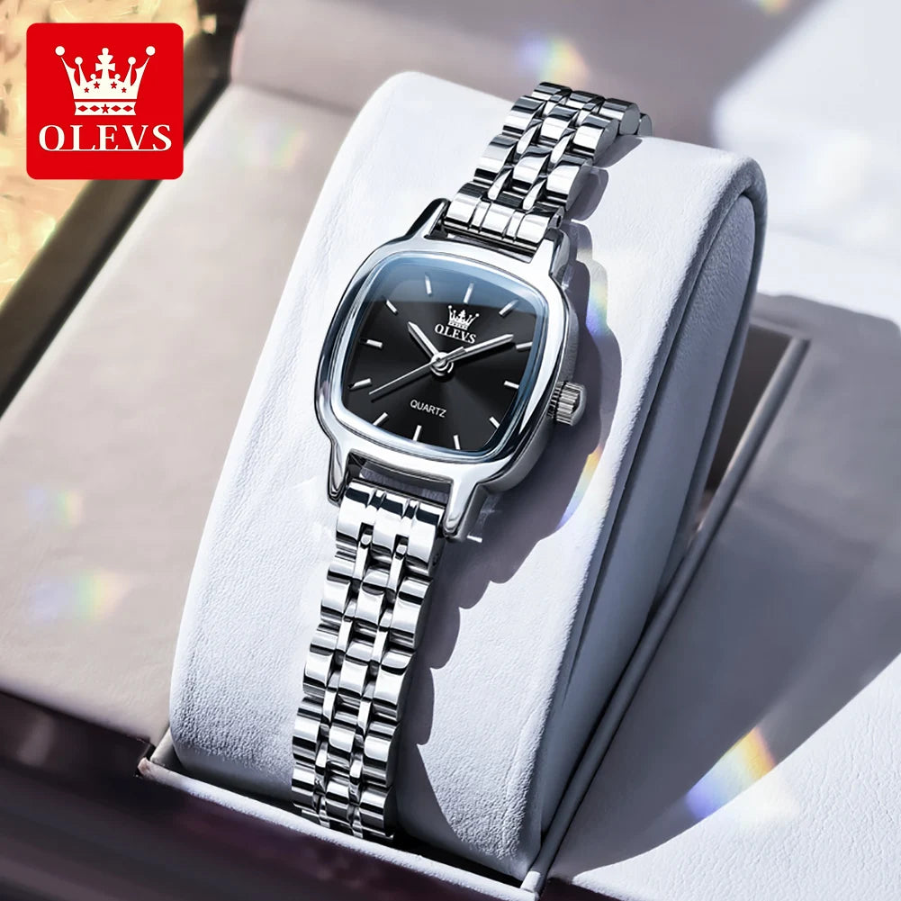 OLEVS 5675 Watches For Women Stainless Steel Elegant Square Quartz Watch Waterproof Luminous Ladies Watches Gifts Box Reloj