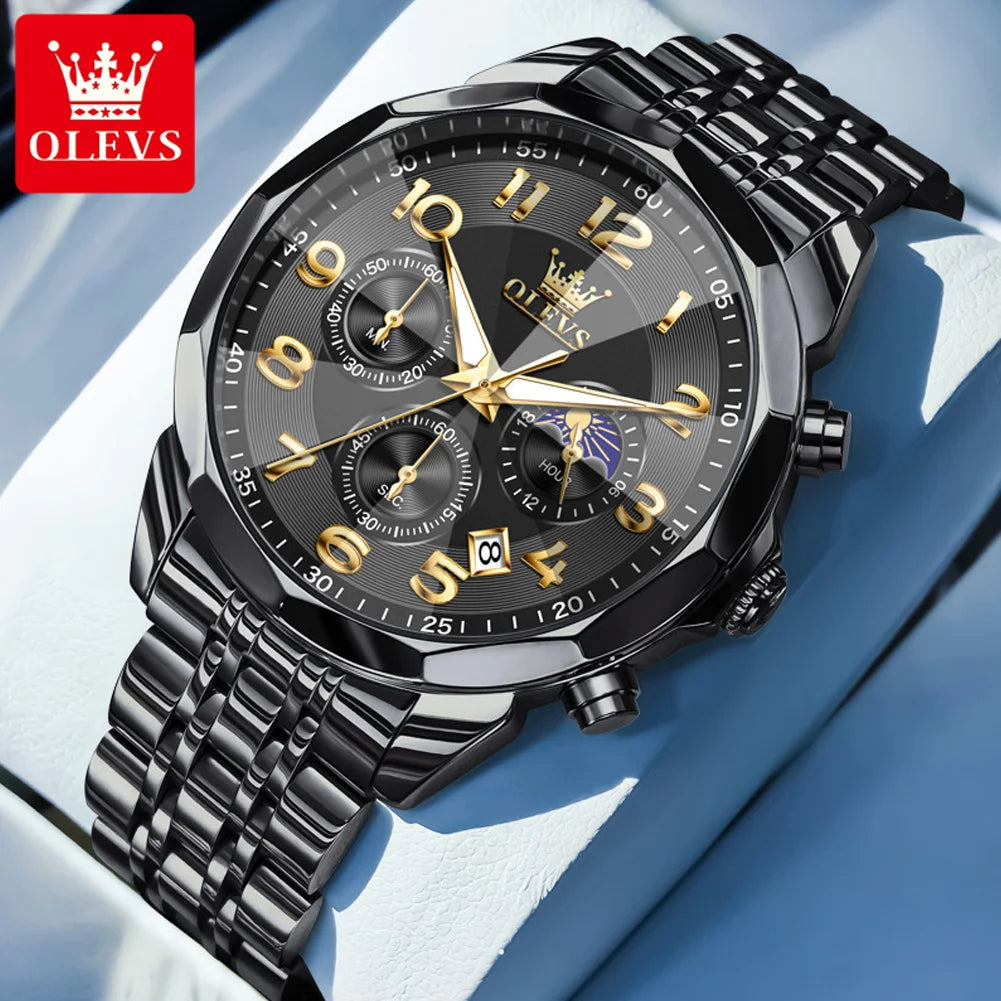 OLEVS 3676 Herrenuhr Top Marke Ziffernskala Quarzuhr für Herren 43mm Großes Zifferblatt Chronograph Wasserdicht Mode Herrenarmbanduhr