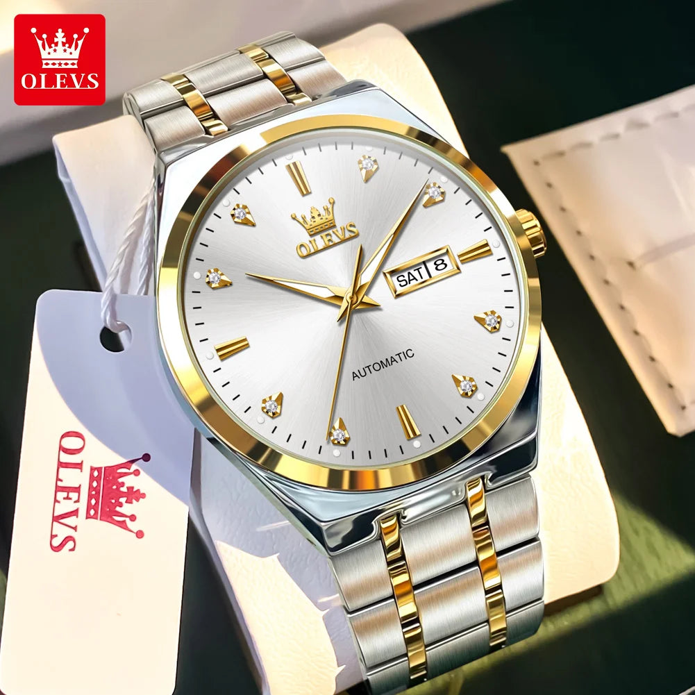 OLEVS 9811 Original Sport Week Date Watches For Man Luxury Business Automatic Mechanical Wristwatch Waterproof Luminous Big Dial