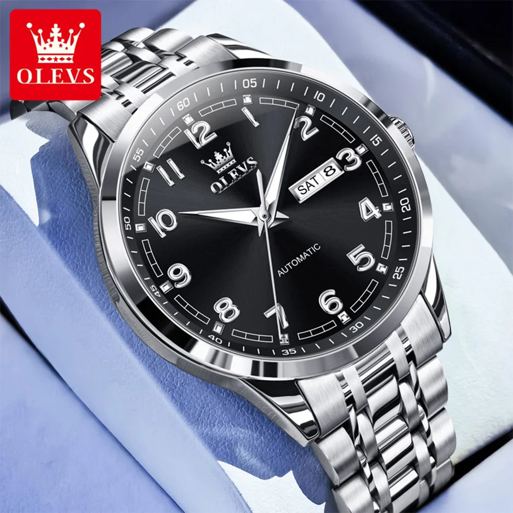 OLEVS 7077 Man Automatic Watch Fashion Date Mechanical Male Hand Clock Number Scale Luxury Waterproof Luminous Watch For Men