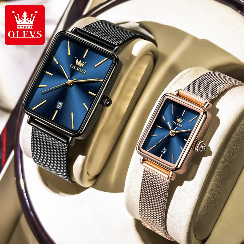 OLEVS 3692 Paaruhren, dünnes Gehäuse, einfache Quarzuhr für Herren und Damen, original wasserdicht, Kalender, Mode, Business, Armbanduhr
