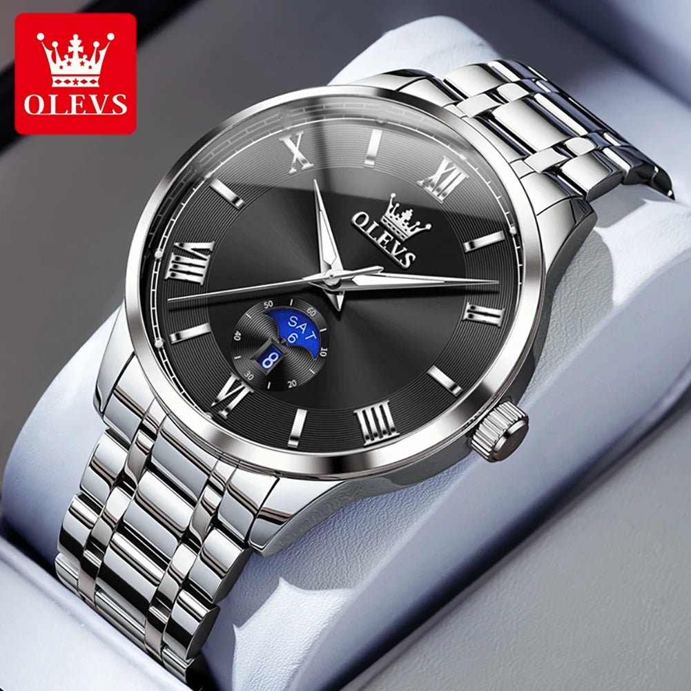 OLEVS 3638 Uhr für Herren, Business, wasserdicht, leuchtend, römische Skala, Mode-Quarz-Armbanduhr, Wochentags- und Datumsanzeige, Original-Herrenuhr