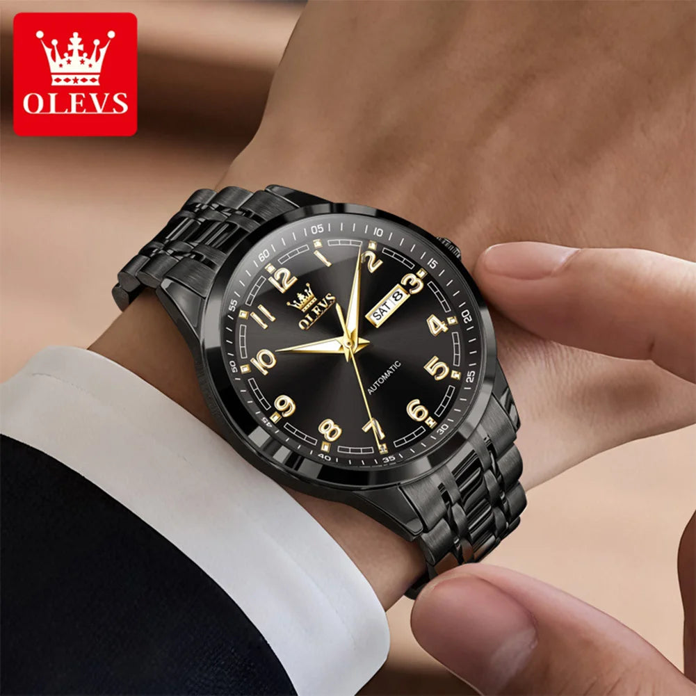 OLEVS 7077 Man Automatic Watch Fashion Date Mechanical Male Hand Clock Number Scale Luxury Waterproof Luminous Watch For Men