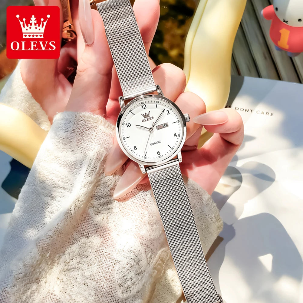 OLEVS 2996 Damenuhren Original Elegante schmale Quarzuhr Wasserdicht Dual-Kalenderanzeige Uhren für Damen Geschenkbox Reloj