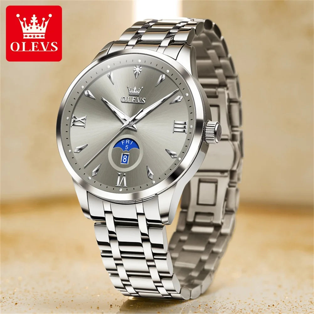 OLEVS 3646 Herrenuhr Stahlarmband Original Mode Quarzuhr Für Männer Wochentag Datumsanzeige Wasserdicht Leuchtend Luxus Armbanduhr